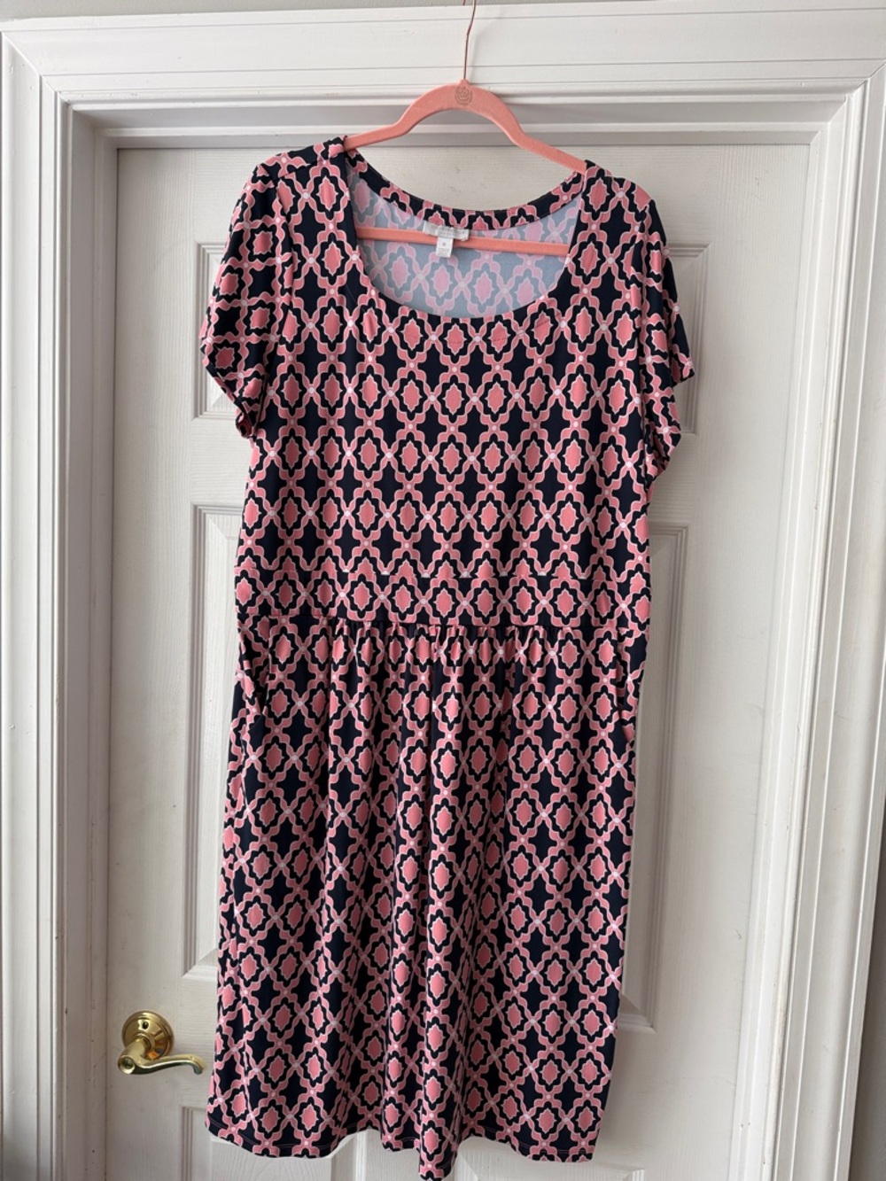Charter Club Pink and Black Geometric Short Sleeve Dress